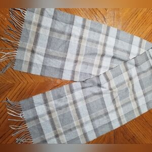 Saks Fifth Avenue Gray and Tan Plaid Scarf